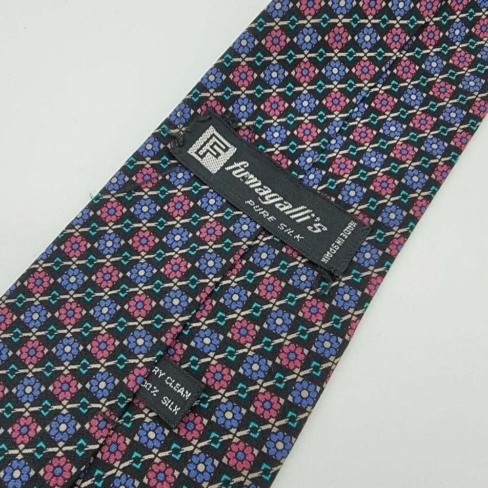 Fumagalli's Men's Silk Designer Necktie Purple Blue Geometric Size 57 x 3.25